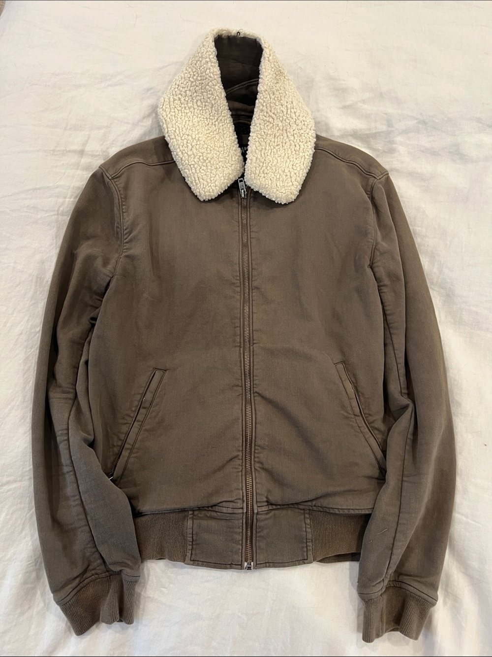 PAIGE Brown Bomber Jacket with Cream Sherpa Collar (detachable)